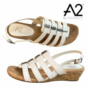 A2  By Aerosoles Cork Wedge White Strappy Sandals